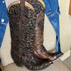 Corral Chocolate Leather & Black Lace Cowboy Boots